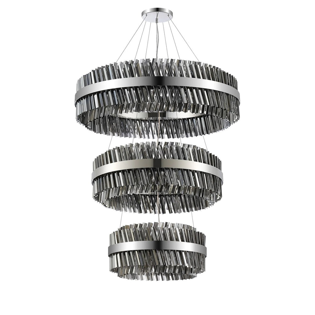 Regent Chatou 3 Tier 60cm + 80cm + 1m 74 Light Pendant Light - Polished Nickel / Smoke