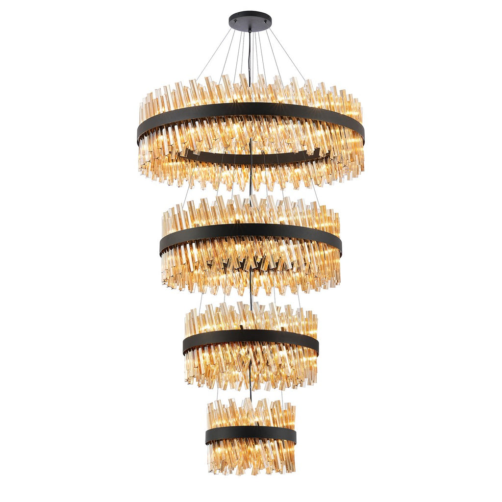 Regent Chatou 4 Tier 84 Light Pendant Light - Satin Black / Amber