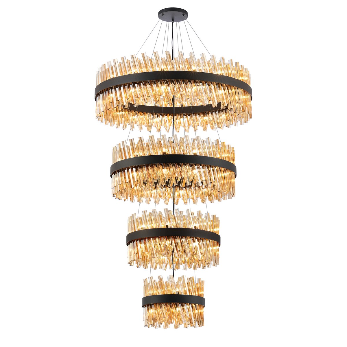 Regent Chatou 4 Tier 84 Light Pendant Light - Satin Black / Amber