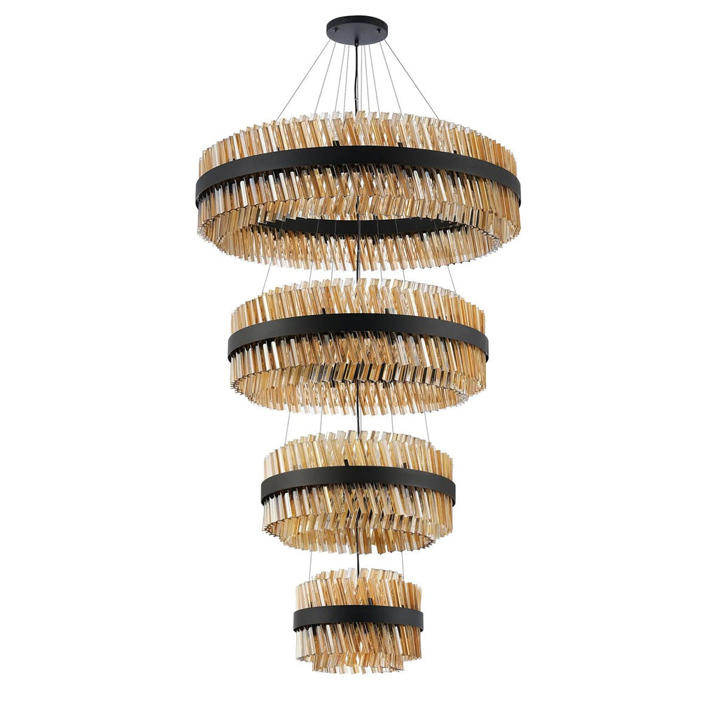Regent Chatou 4 Tier 84 Light Pendant Light - Satin Black / Amber