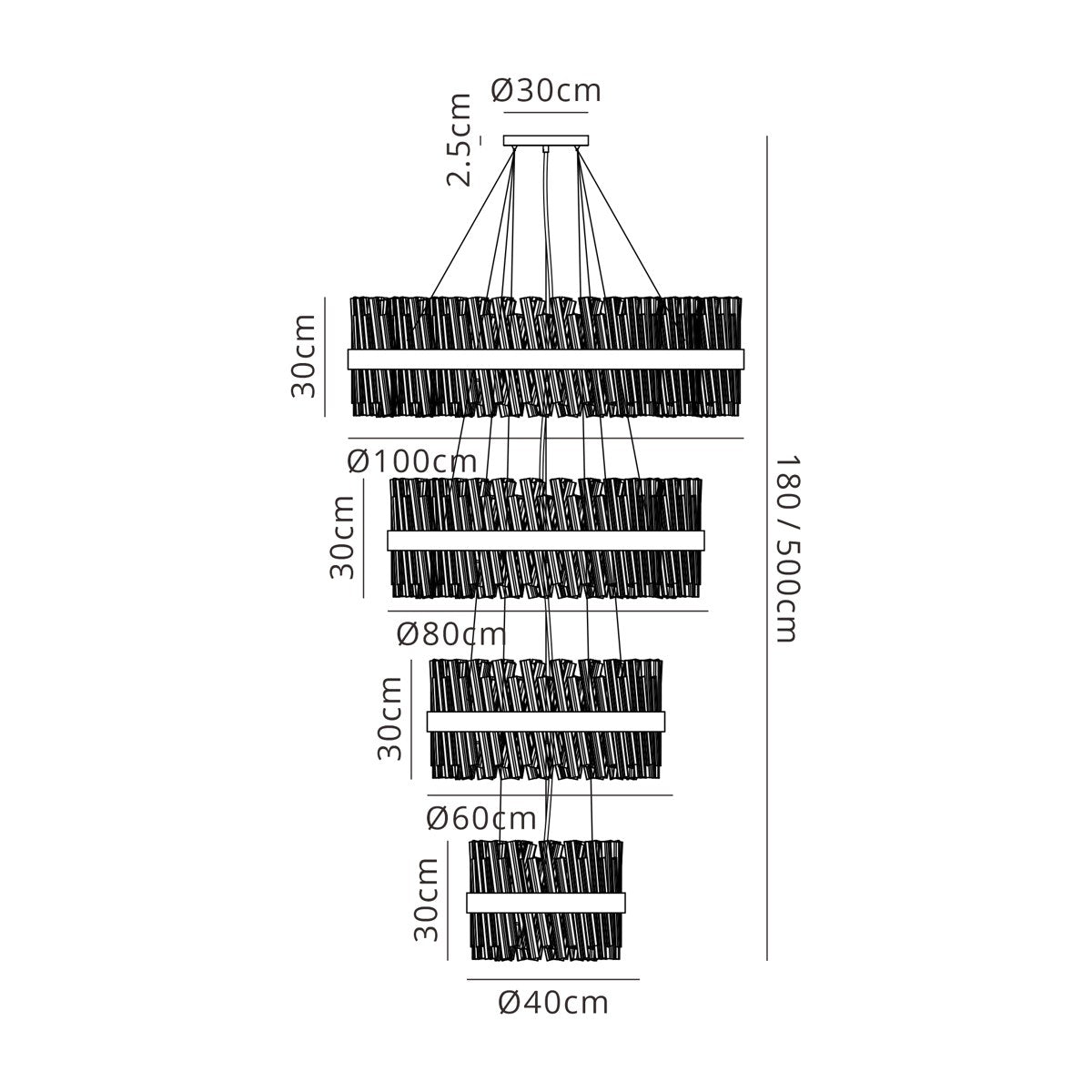 Regent Chatou 4 Tier 84 Light Pendant Light - dimensions