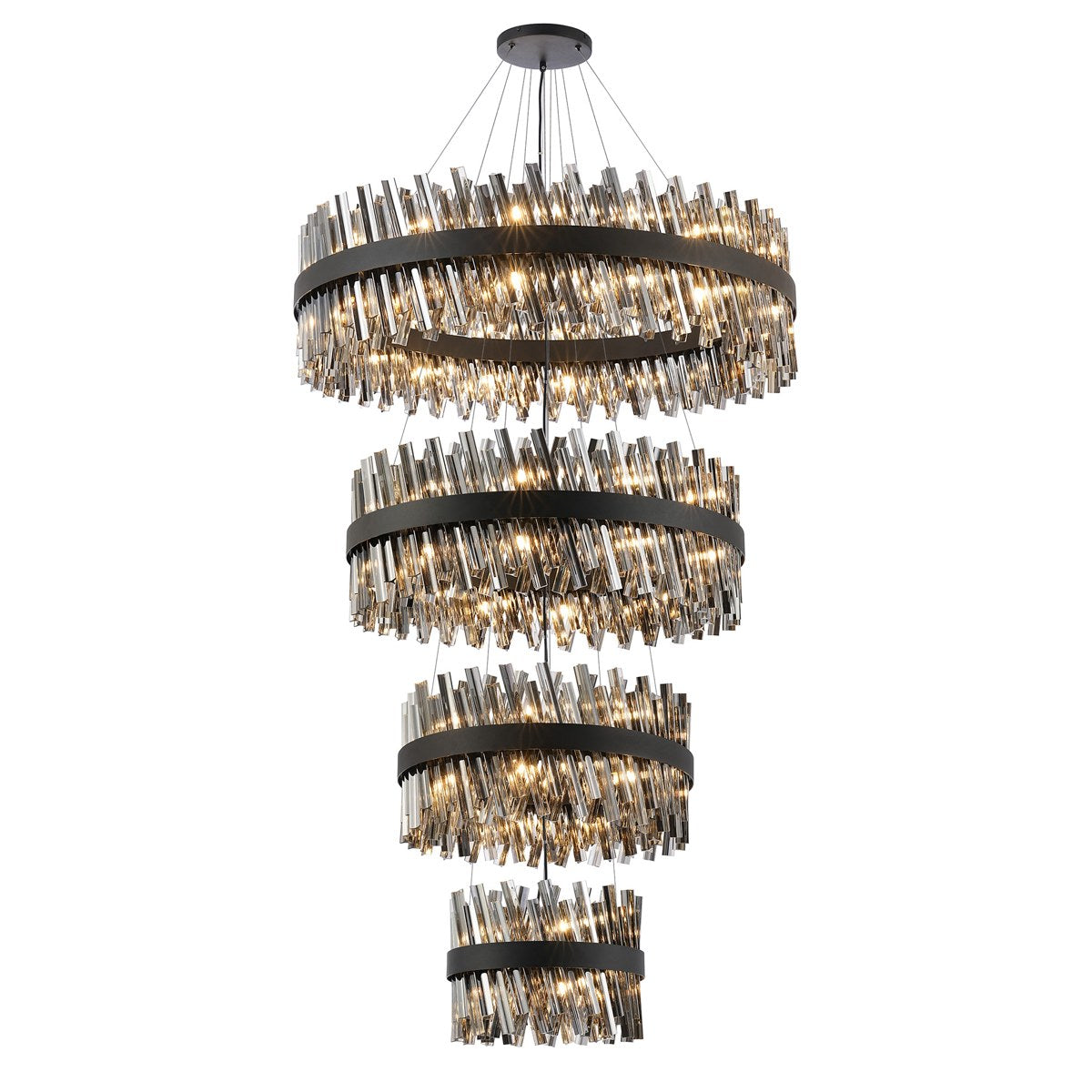 Regent Chatou 4 Tier 84 Light Pendant Light - Satin Black / Smoke