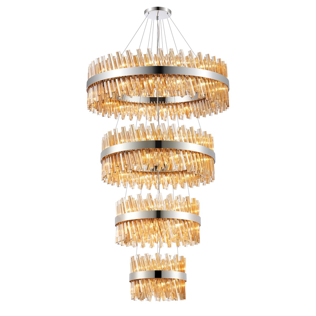 Regent Chatou 4 Tier 84 Light Pendant Light - Polished Nickel / Amber