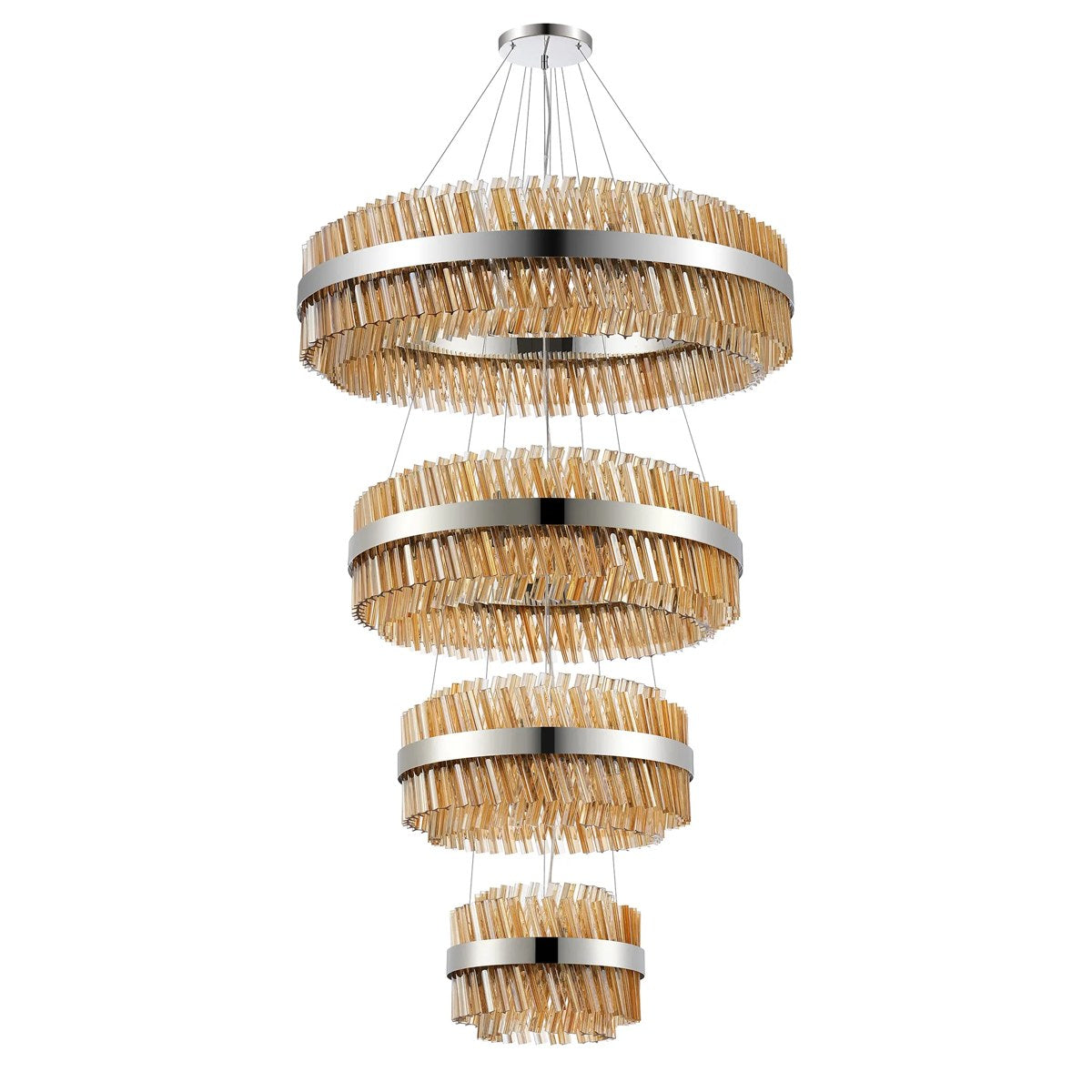 Regent Chatou 4 Tier 84 Light Pendant Light - Polished Nickel / Amber