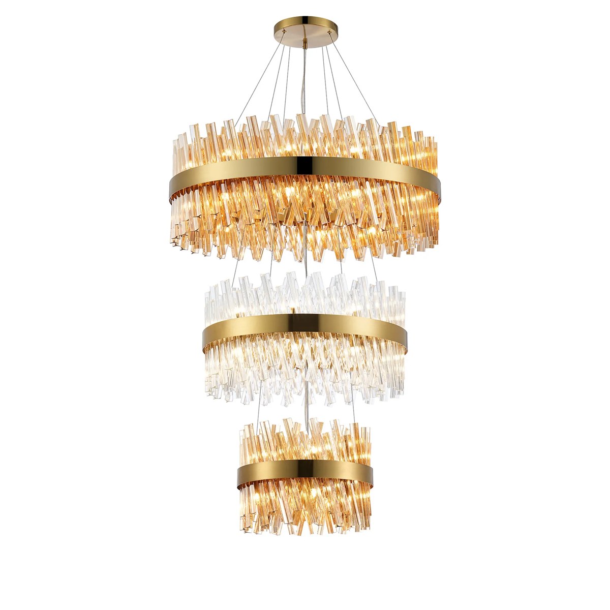 Regent Chatou 3 Tier 52 Light 800mm Pendant Light - Brass / Amber & Clear