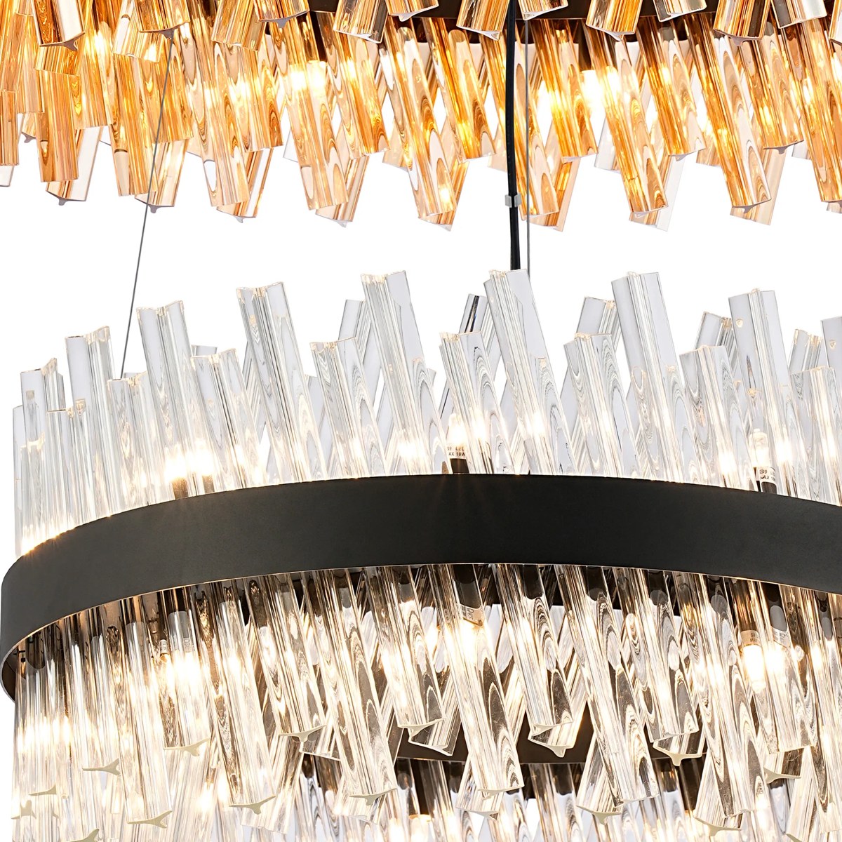 Regent Chatou 3 Tier 60cm + 80cm + 1m 74 Light Pendant Light - Satin Black / Smoke, Amber & Clear