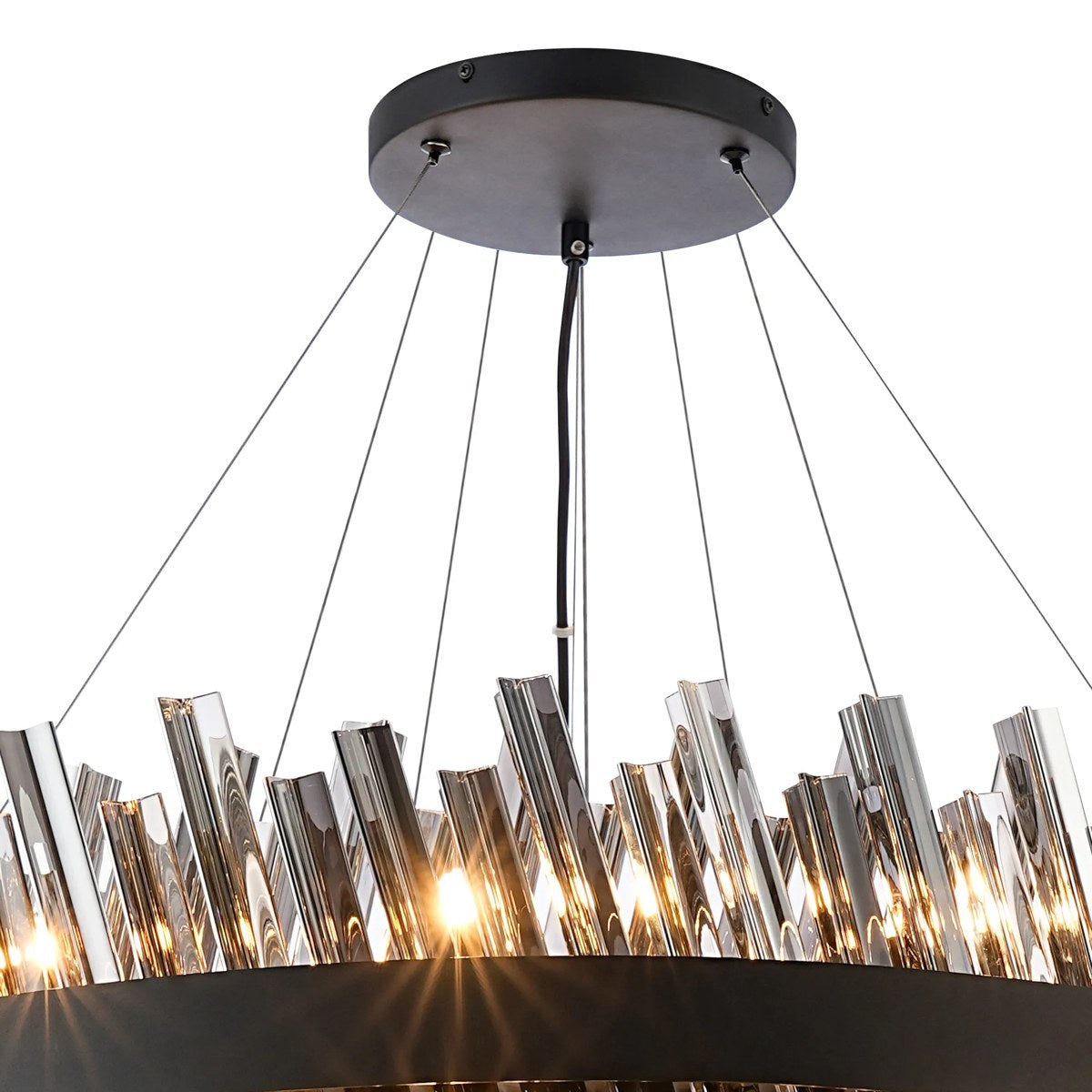 Regent Chatou 3 Tier 60cm + 80cm + 1m 74 Light Pendant Light - Satin Black / Smoke, Amber & Clear