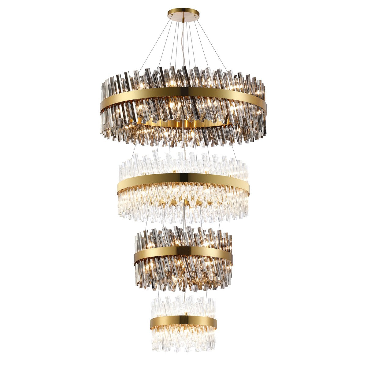 Regent Chatou 4 Tier 84 Light Pendant Light - Brass / Smoke & Clear