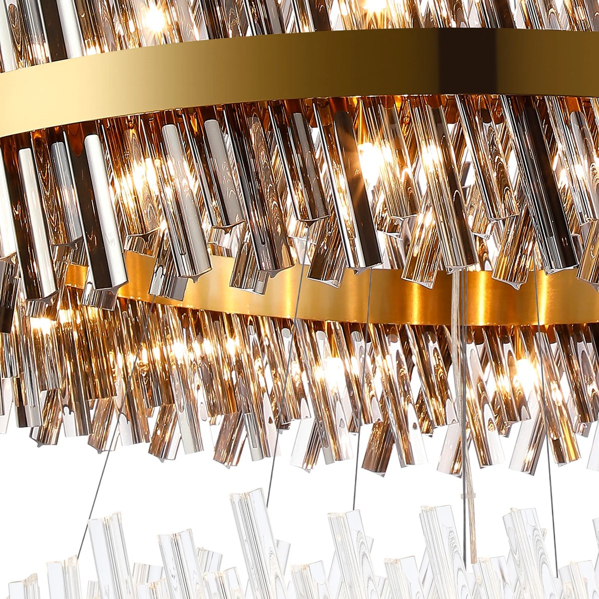 Regent Chatou 4 Tier 84 Light Pendant Light - Brass / Smoke & Clear