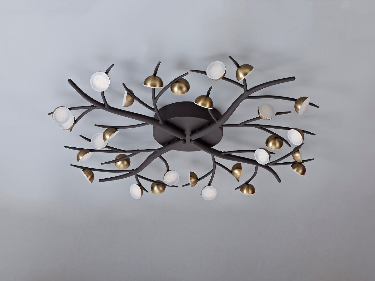 Regent Gennevil 28 Light Flush Ceiling Light in Black and Antique Brass