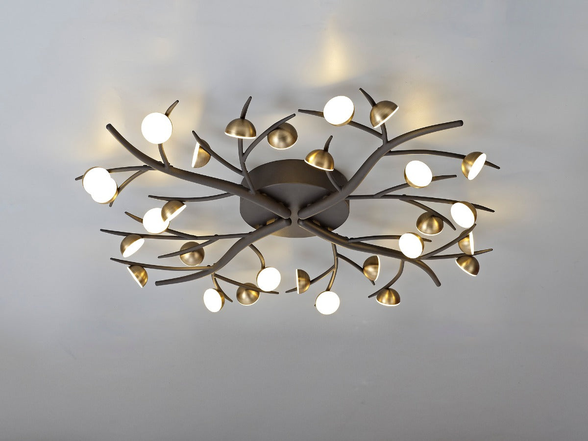 Regent Gennevil 28 Light Flush Ceiling Light in Black and Antique Brass