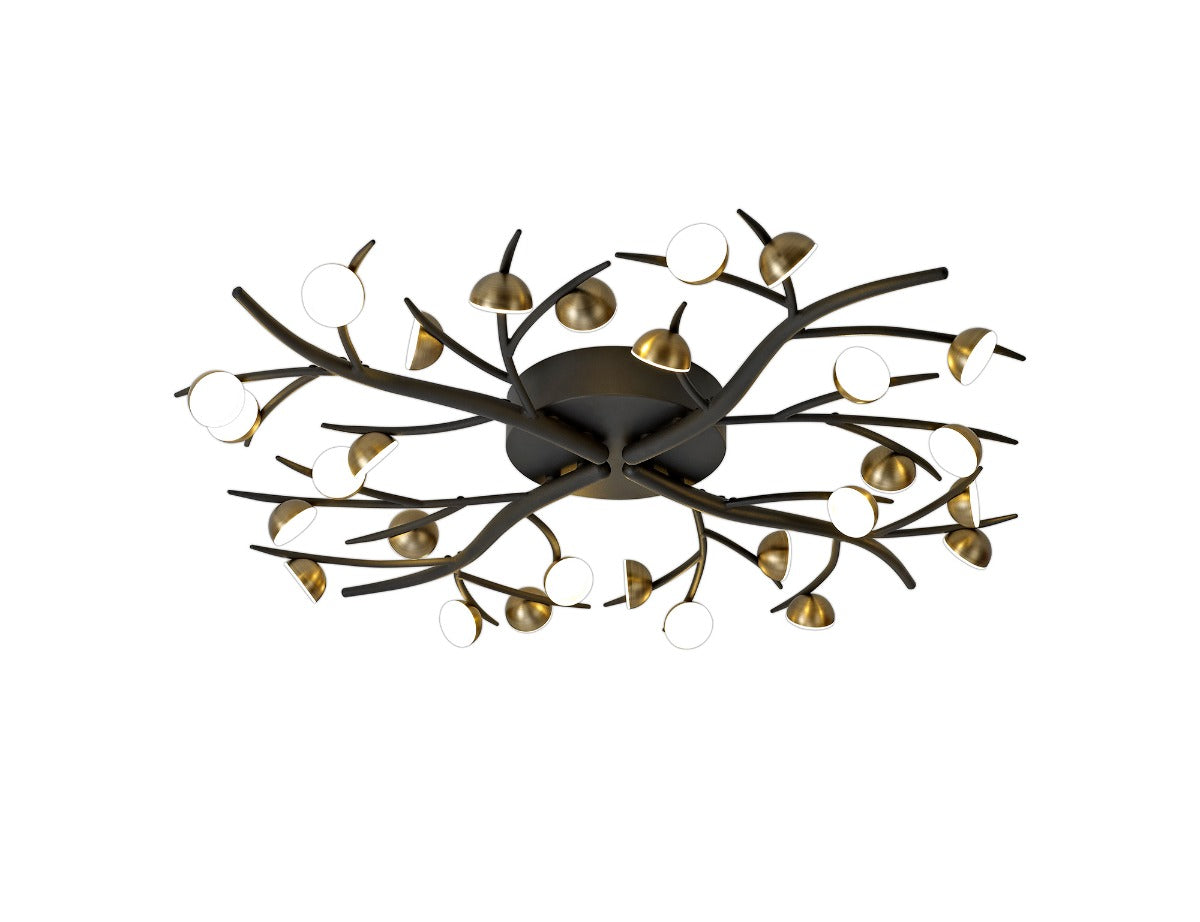 Regent Gennevil 28 Light Flush Ceiling Light in Black and Antique Brass