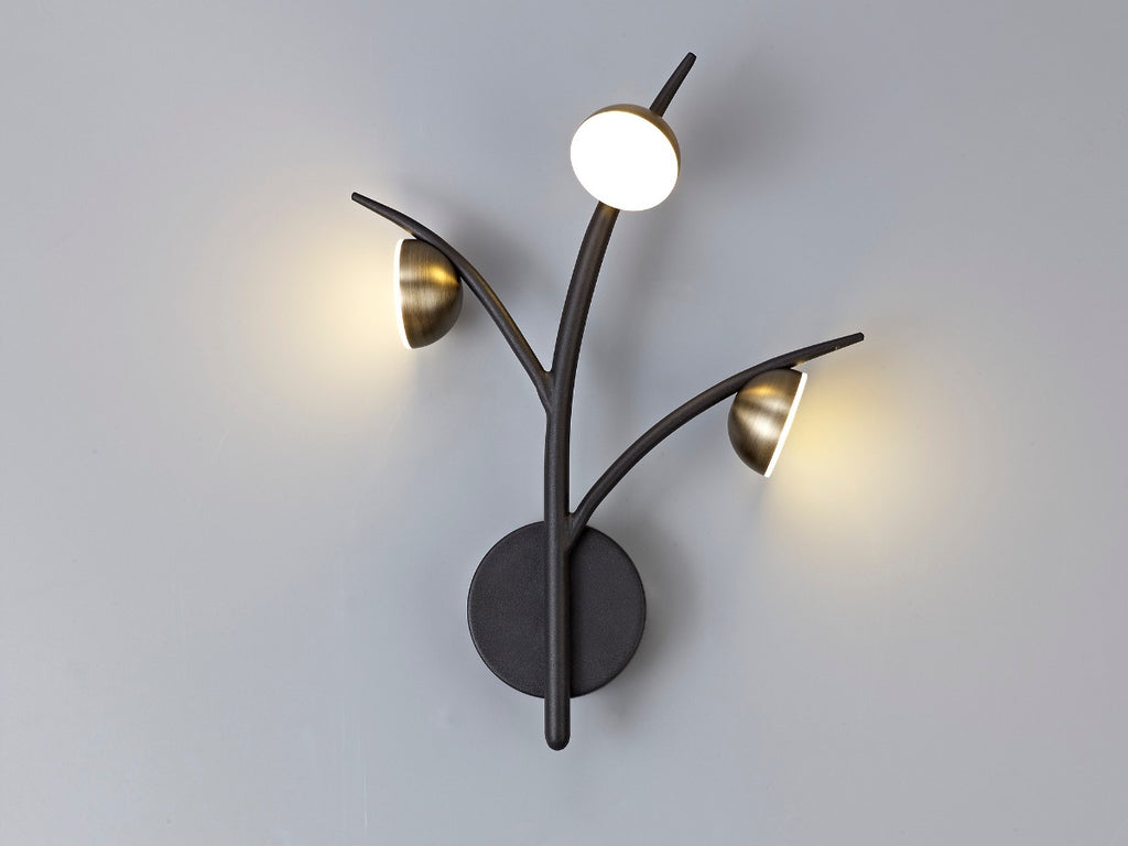 Regent Gennevil 3 Light Wall Light in Black and Antique Brass