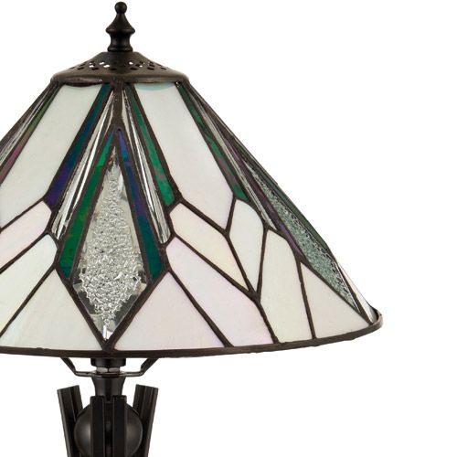 Interiors 1900 Astoria Tiffany Small Table Lamp in Black with Iridised Glass Inserts