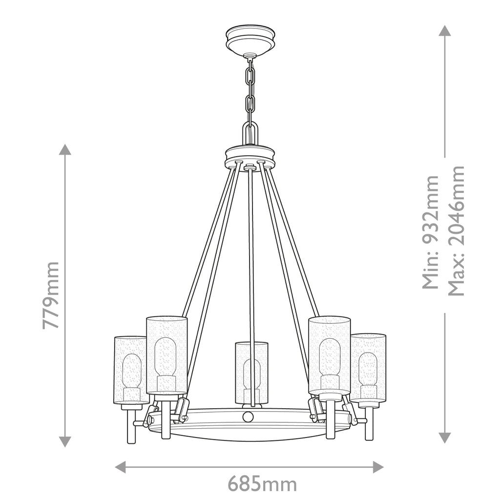 Collier 5 Light Chandelier Black Oxide with Clear Seeded Glass