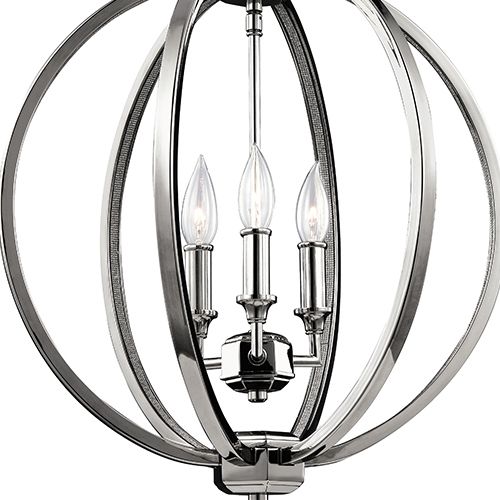 Feiss Corinne Medium 3 Light Orb Pendant Light in Polished Nickel with Crystal