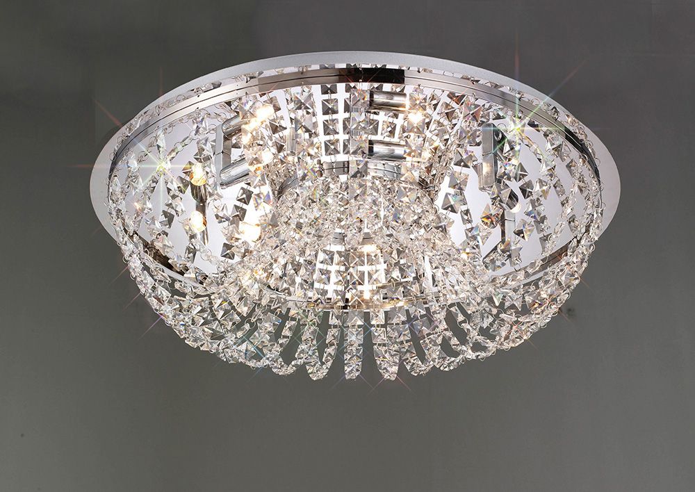 Diyas Cosmos 7 Light Flush Ceiling Light in Polished Chrome with Crystal