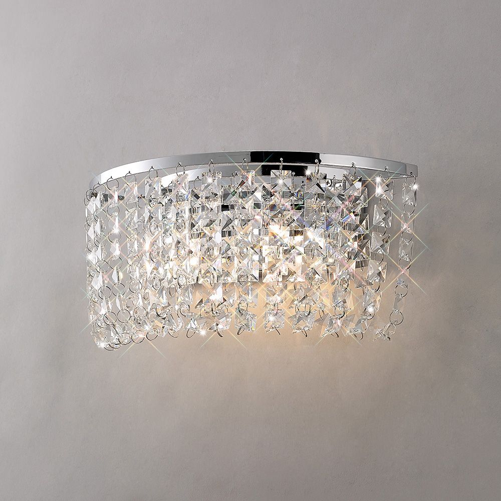 Diyas Cosmos 2 Light Switched Wall Light in Polished Chrome with Crystal