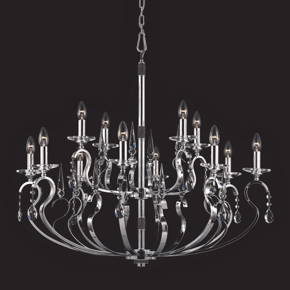 Novena Bruso 12 Light Multi-Arm Fitting Gunmetal Crystal Droplets CAS/905011