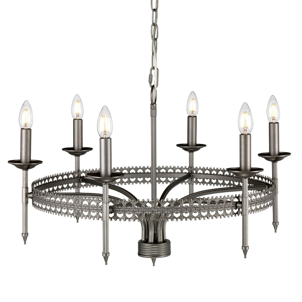 Elstead Crown 6 Light Chandelier in Hand Painted Grey Iron Gate