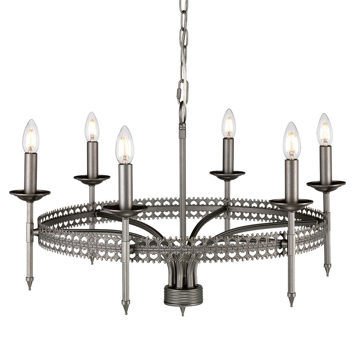 Elstead Crown 6 Light Chandelier in Hand Painted Grey Iron Gate