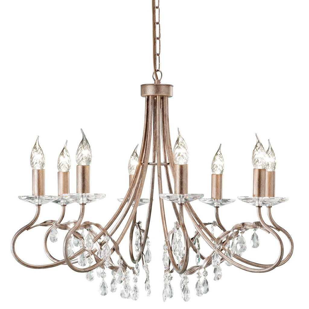 Elstead Christina 8 Light Chandelier in Silver Gold with Crystal Droplets