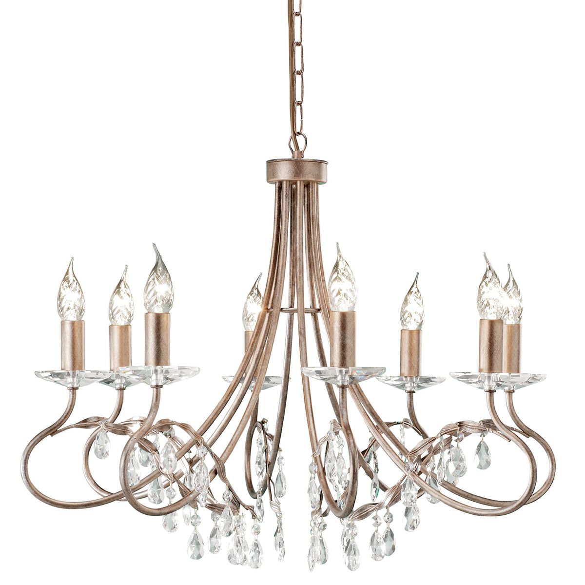 Elstead Christina 8 Light Chandelier in Silver Gold with Crystal Droplets