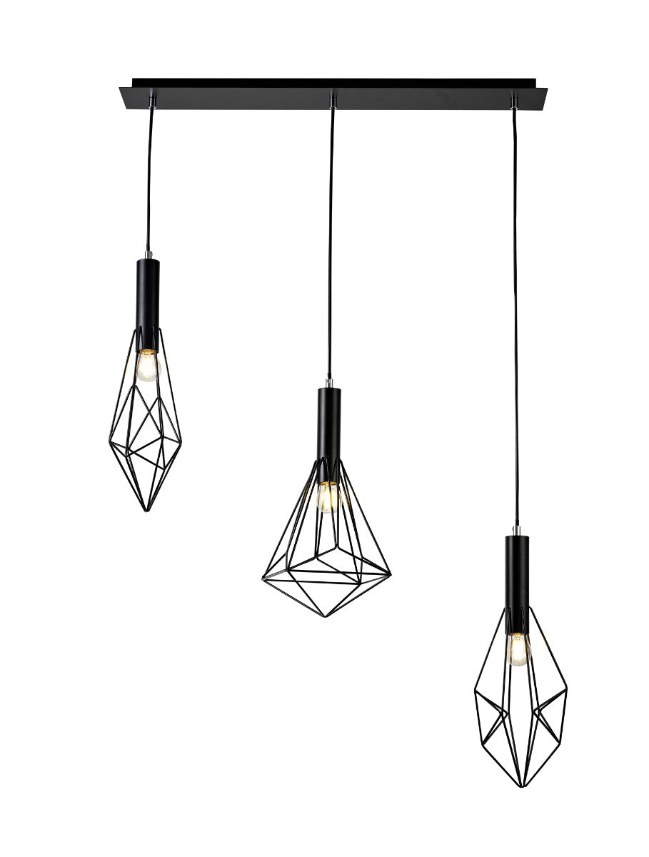 Deco Kristoff 3 Light Linear Bar Pendant Light in Black