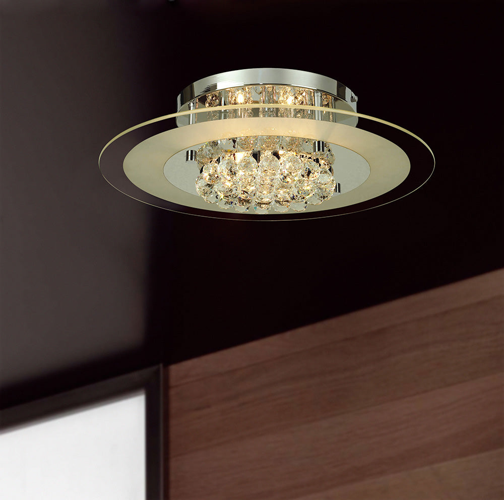 Diyas Delmar 6 Light Round Flush Ceiling Light in Polished Chrome with Crystal