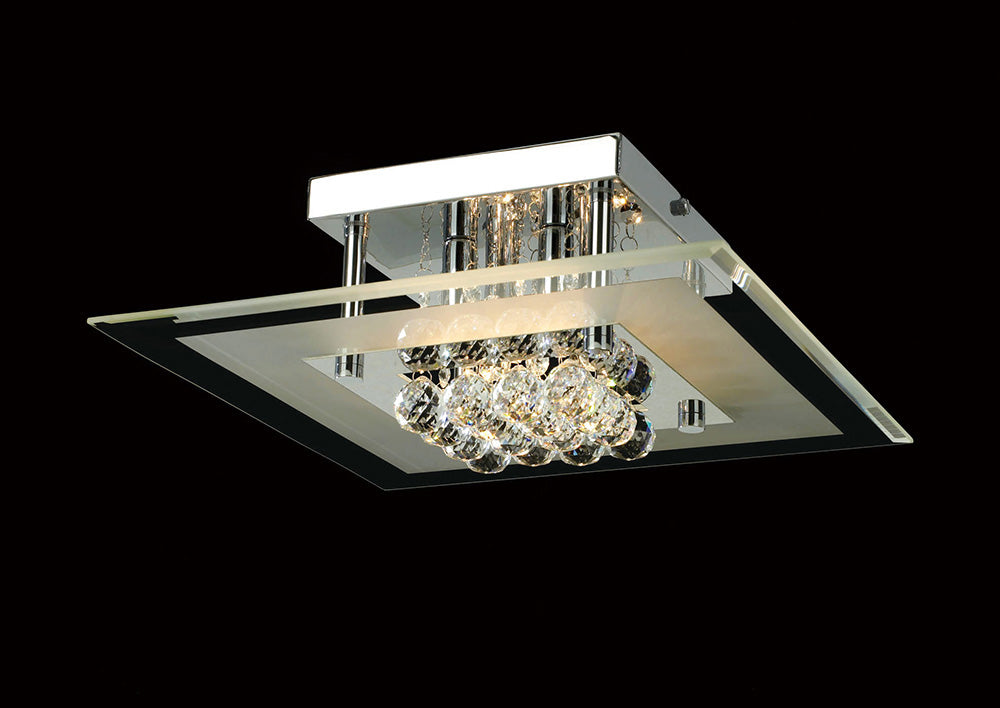 Diyas Delmar 4 Light Square Flush Ceiling Light in Polished Chrome with Crystal
