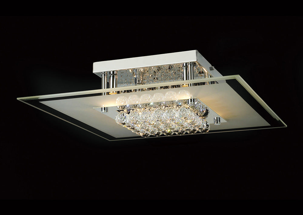 Diyas Delmar 6 Light Square Flush Ceiling Light in Polished Chrome with Crystal