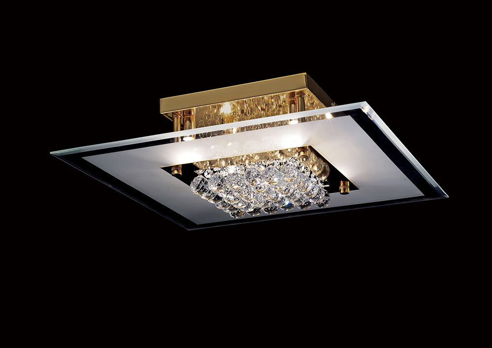 Diyas Delmar 6 Light Square Flush Ceiling Light in French Gold with Crystal