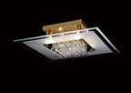 Diyas Delmar 6 Light Square Flush Ceiling Light in French Gold with Crystal