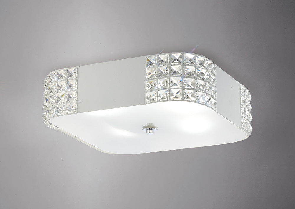 Diyas Denver Small 4 Light Flush Ceiling Light in White with Crystal
