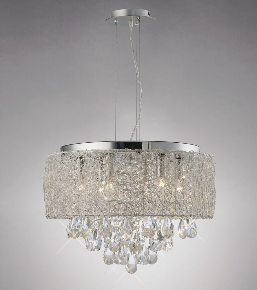 Diyas Adeline 6 Light Pendant Light in Polished Chrome with Crystal