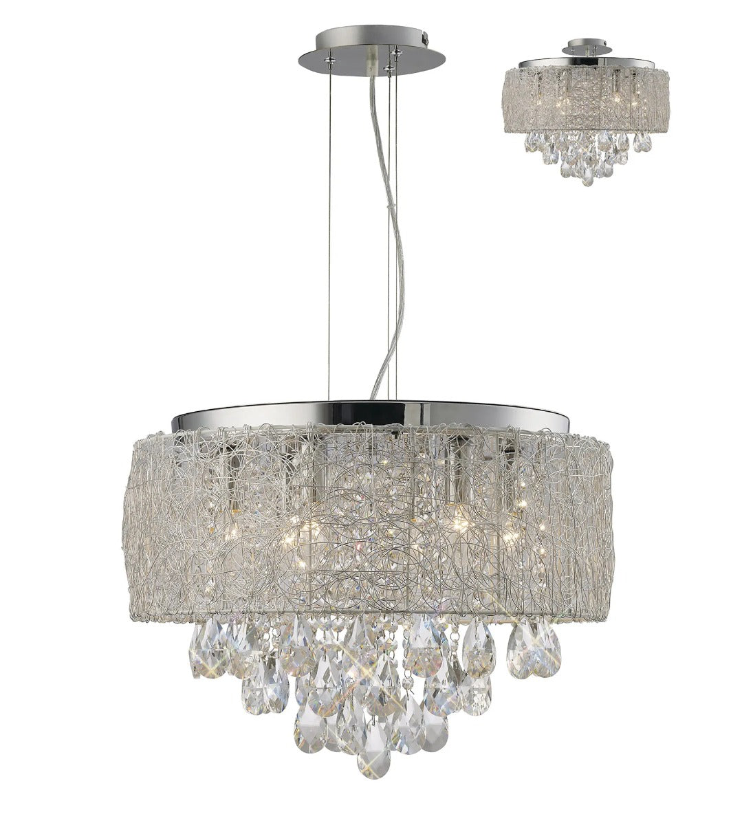 Diyas Adeline 6 Light Pendant Light in Polished Chrome with Crystal