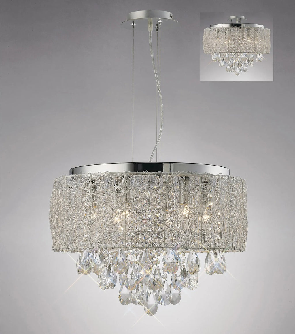 Diyas Adeline 6 Light Pendant Light in Polished Chrome with Crystal