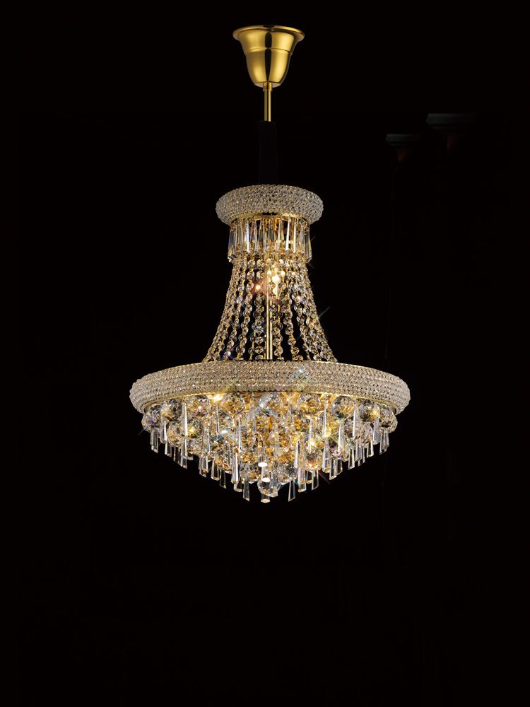 Diyas Alexandra 9 Light Pendant Light in Gold with Crystal