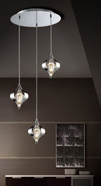 Diyas Amano 3 Light Round Pendant Light in Polished Chrome with Crystal