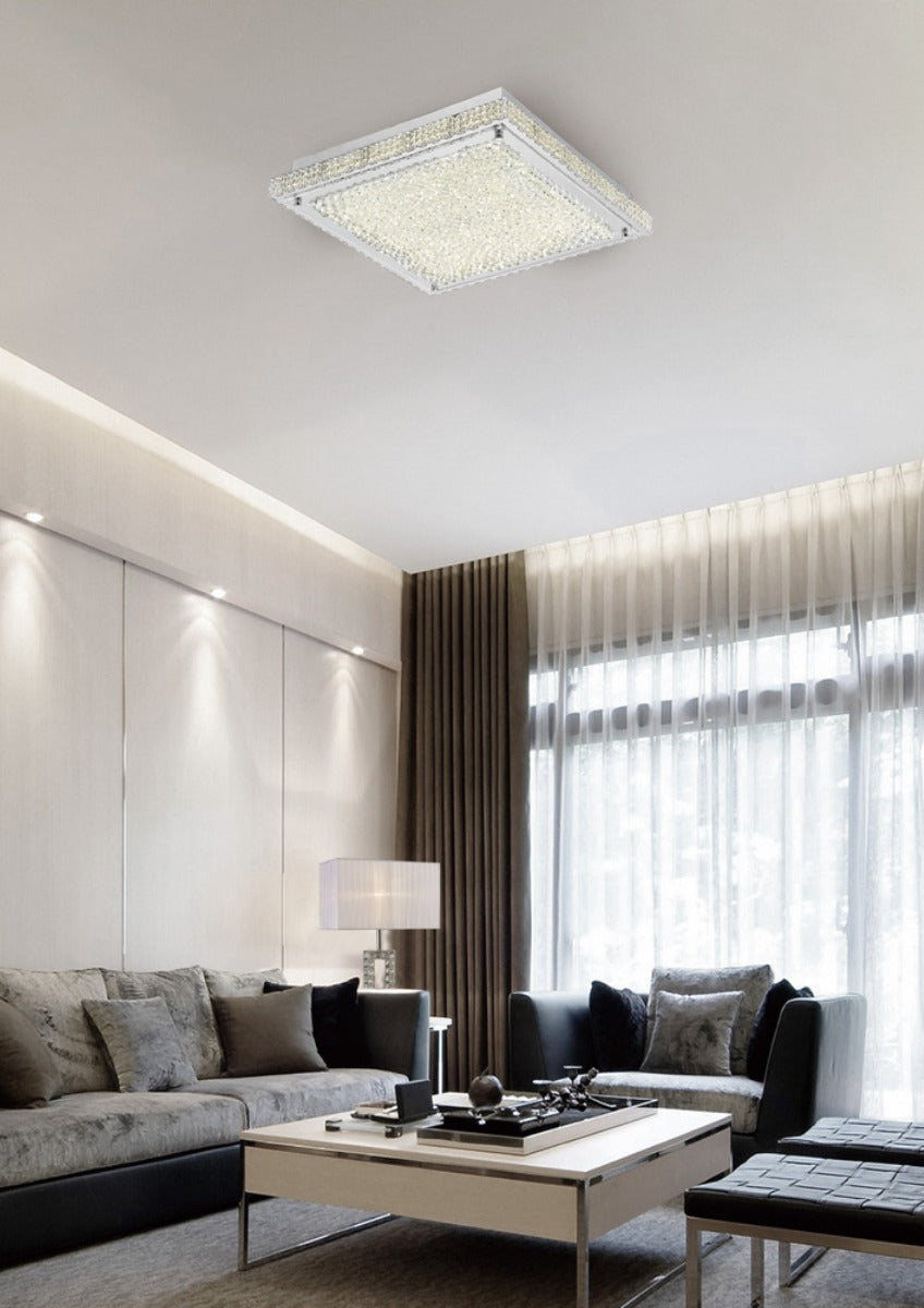 Diyas Amelia Flush Ceiling Light in Stainless Steel with Crystal
