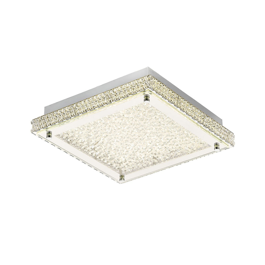 Diyas Amelia Small Flush Ceiling Light in Stainless Steel with Crystal