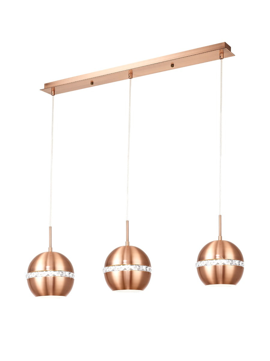 Diyas Andrea 3 Light Linear Pendant Light in Satin Copper with Crystal