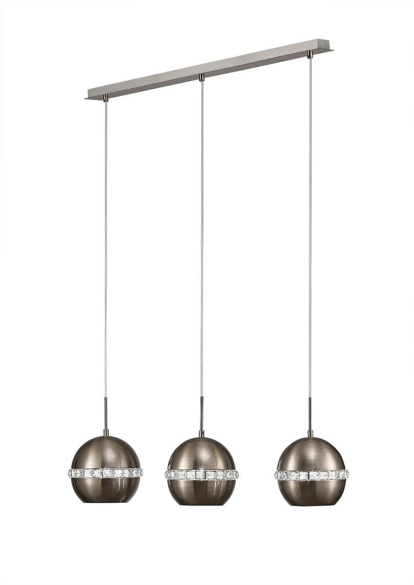 Diyas Andrea 3 Light Linear Pendant Light in Satin Nickel with Crystal