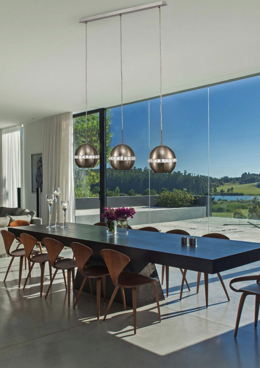 Diyas Andrea 3 Light Linear Pendant Light in Satin Nickel with Crystal