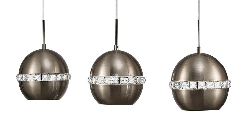 Diyas Andrea 3 Light Linear Pendant Light in Satin Nickel with Crystal