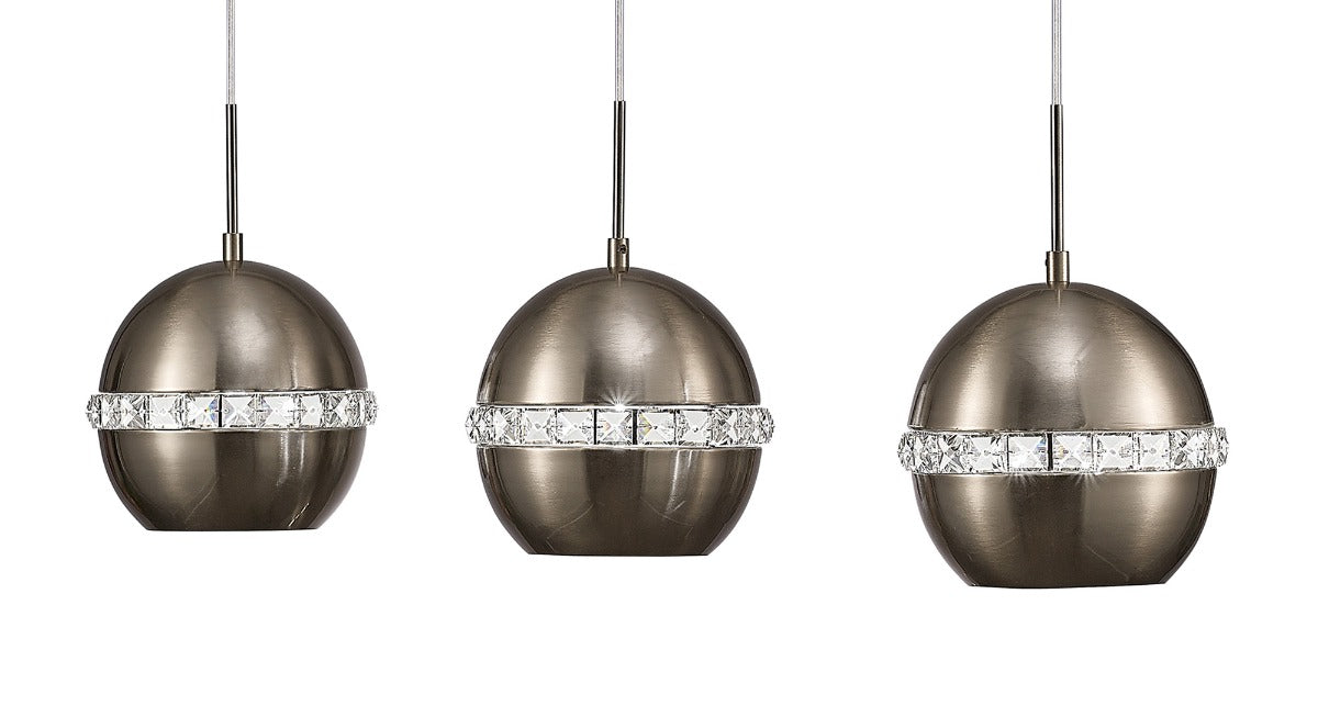 Diyas Andrea 3 Light Linear Pendant Light in Satin Nickel with Crystal
