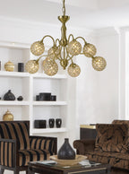 Diyas Apollo 8 Light Pendant Light in Satin Brass with Crystal