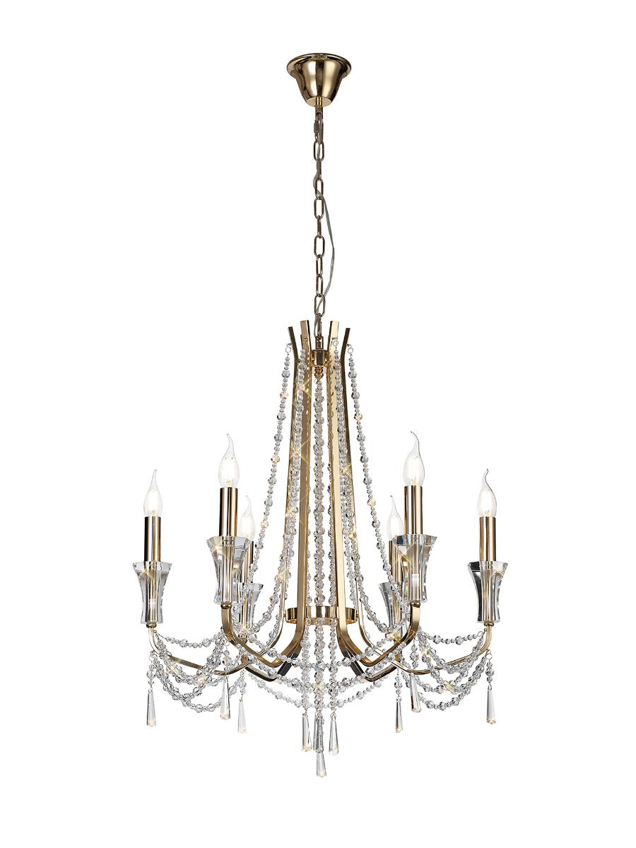Diyas Armand 6 Light Pendant Light in French Gold with Crystal
