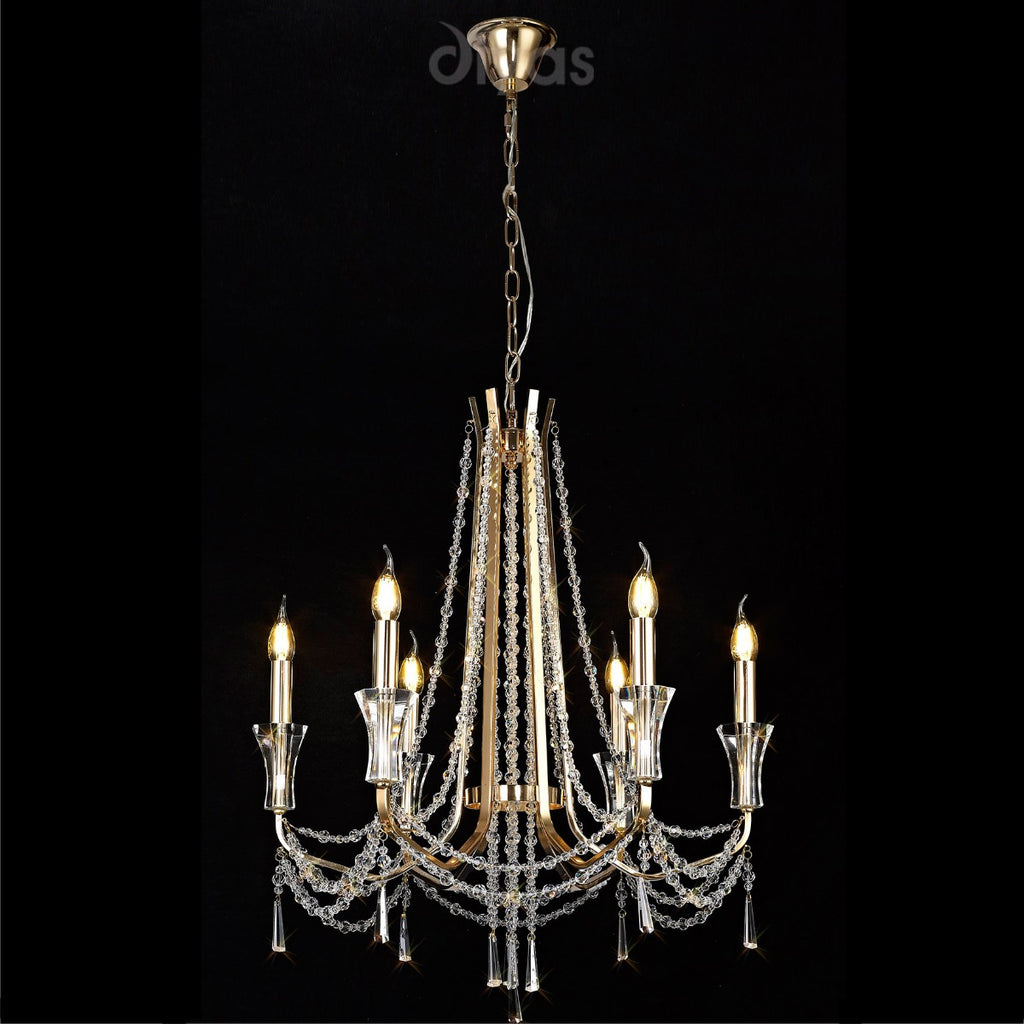 Diyas Armand 6 Light Pendant Light in French Gold with Crystal