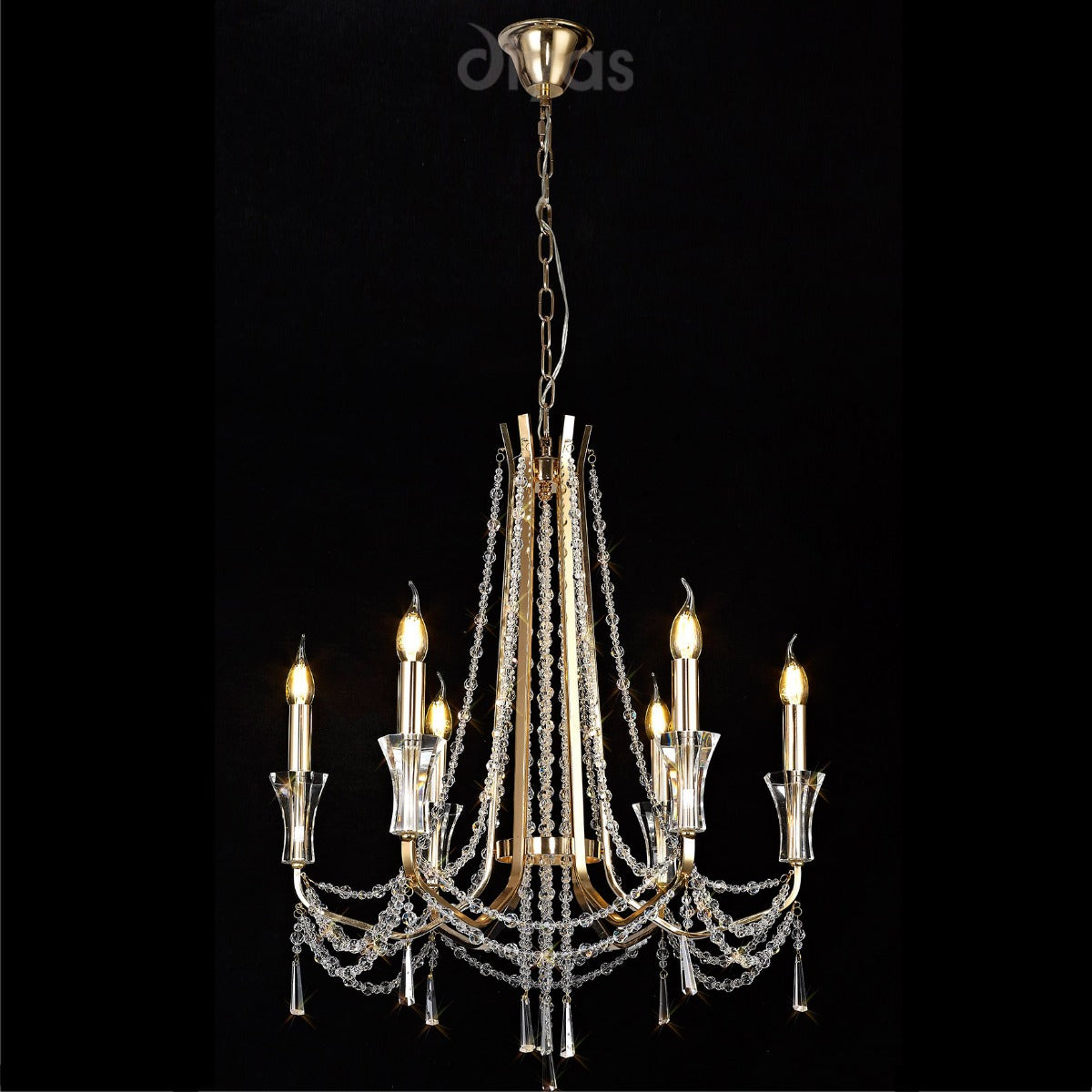 Diyas Armand 6 Light Pendant Light in French Gold with Crystal